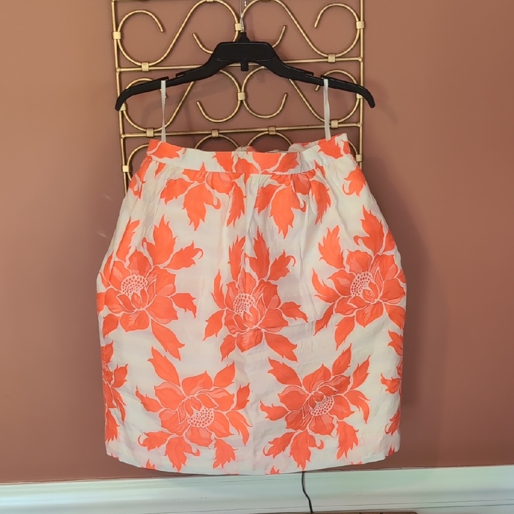 EUC J. Crew Floral Orange and White Women's Skirt